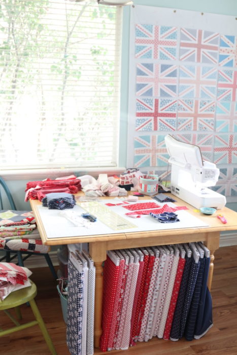 Red white and blue explosion in Amy Smart's Sewing Room + Baby Lock Crescendo Sewing Machine