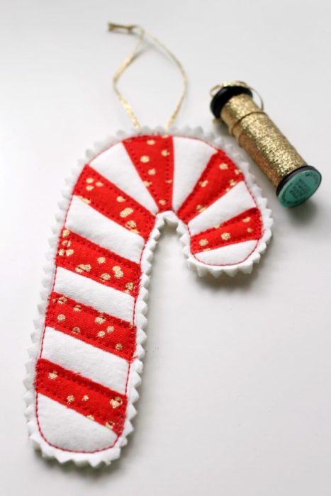 "Candy Cane Christmas Ornament Tutorial” is a Free Quilted Christmas Ornaments designed by Amy Smart from Diary of a Quilter!