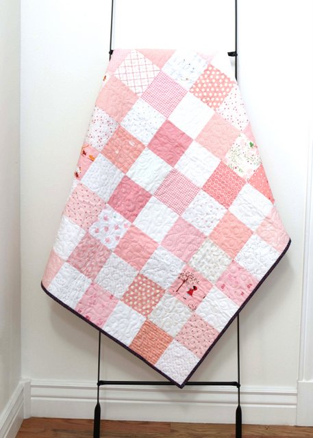 Pink and White Patchwork Checkerboard baby quilt