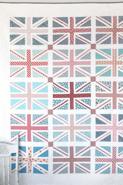 Fresh red, white, and blue, washed-out Union Jack Quilt pattern by Diary of a Quilter