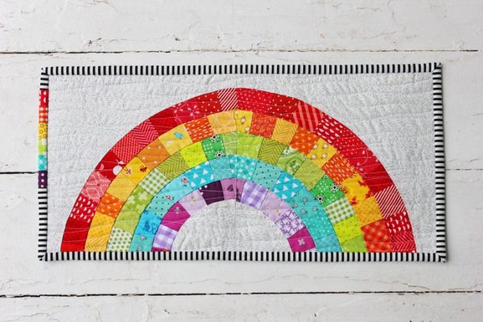 Scrappy pieced Rainbow Mini quilt by Center Street Designs