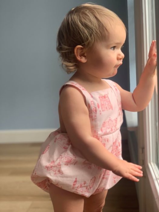Child's Romper Simplicity 8143 - made with pink London toile print