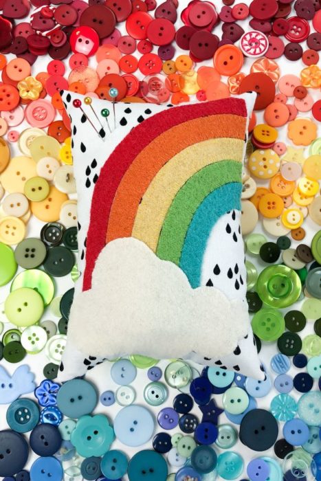 Wool-felt Rainbow Pincushion - free pattern from Ameroonie Designs