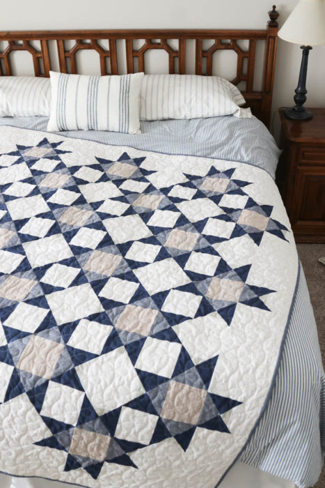 Contemporary blue and gray quilt made by Amy Smart
