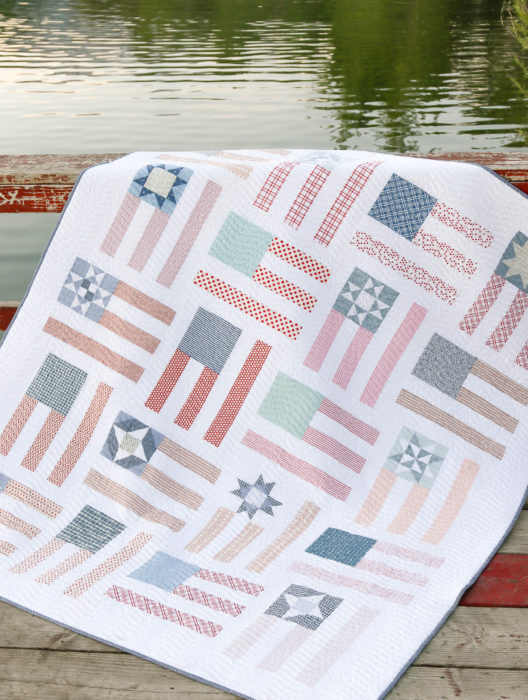 Red, White, and Blue US flag quilt pattern by Amy Smart - low volume, faded colors