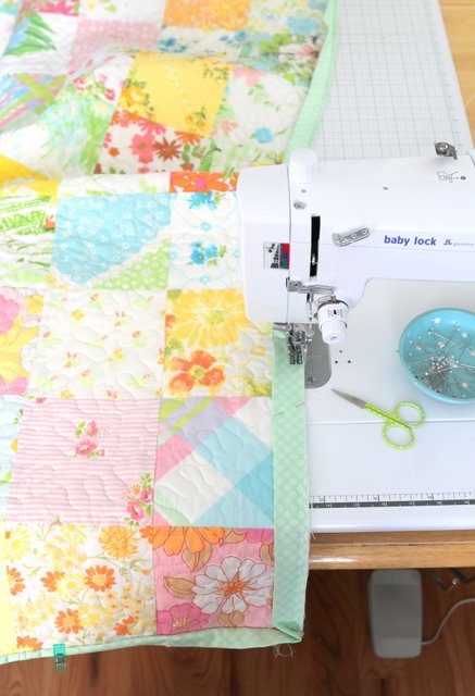 Binding a quilt made from Vintage Sheets - with Baby Lock Accomplish machine