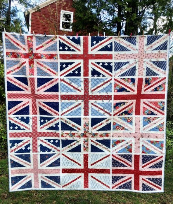 Queen Size LARGE scale Union Jack quilt pattern by Amy Smart - fabric Belle Isle by Minick and Simpson