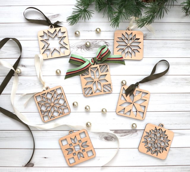 Handcrafted wooden Quilt Block Ornaments