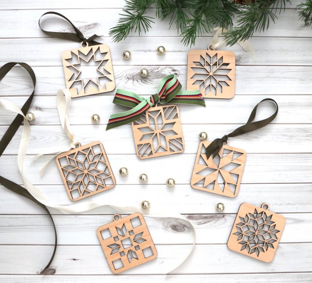Handcrafted wooden Quilt Block Ornaments