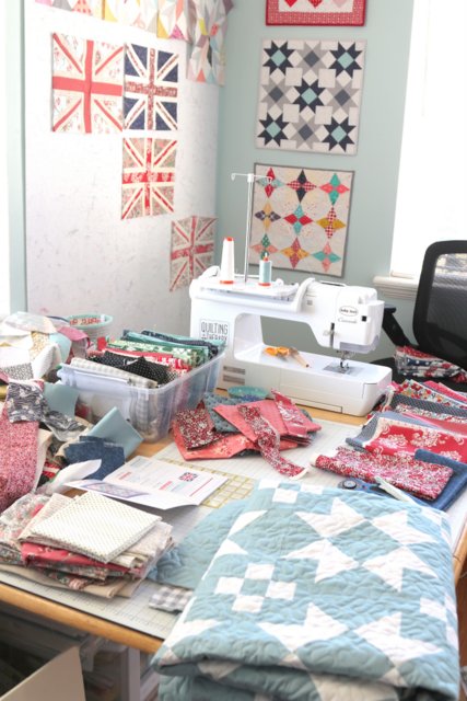 Blue and White Patchwork Quilt In Progress