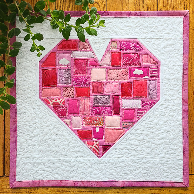 Heart Quilt Block made with red and pink scraps