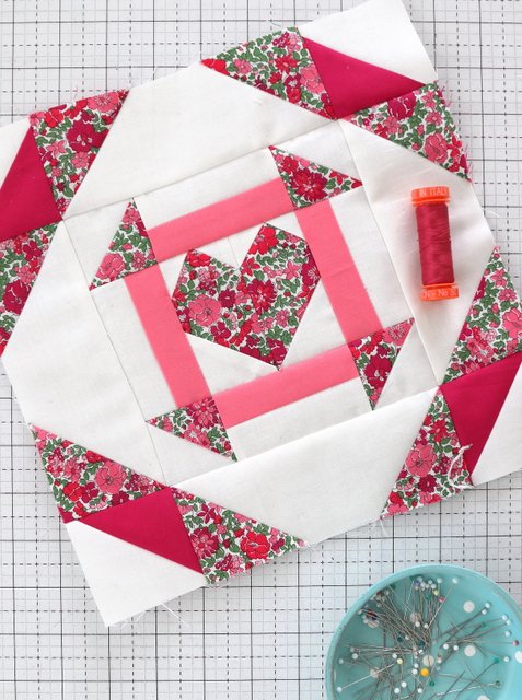 Heart Quilt block pattern - using Liberty prints and Riley Blake Solids
