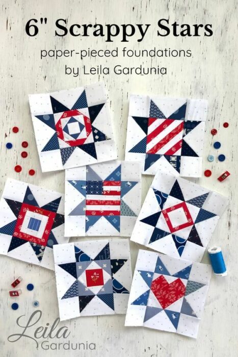 6 inch scrappy foundation pieced star quilt blocks