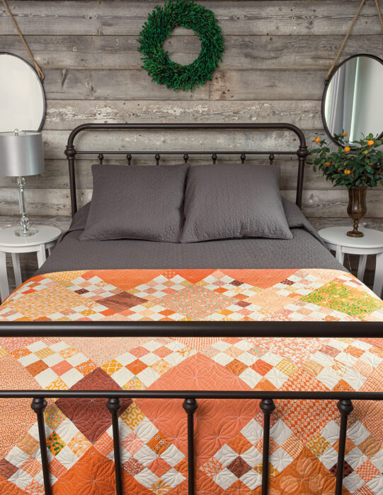 Orange monochromatic quilt Blossoms and Buds by Amber Johnson