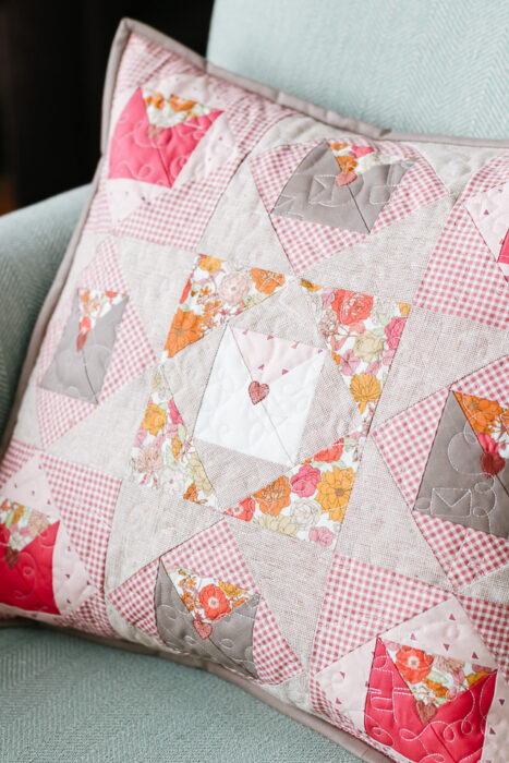 Valentine machine pieced and quilted pillow from Perfectly Pieced.