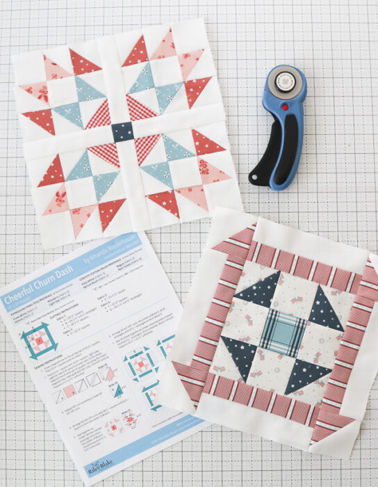 Free Quilt Block Patterns. Featuring red, white, and blue prints from Portsmouth Collection