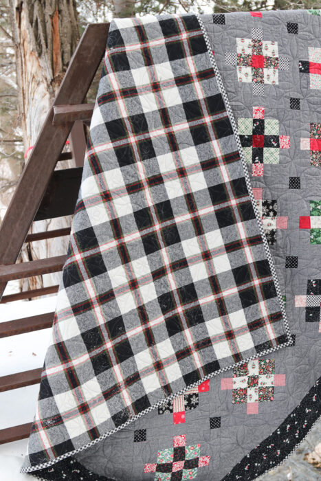 Fraulein Quilt Pattern by Amy Smart featuring Liberty of London Woodland Christmas fabric collection. Woven plaid flannel from JoAnn's Plaiditudes collection