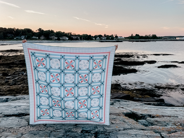 Nautical red, white, and blue quilt made by Amy Smart pattern New Castle Beach. Reminiscent of New England summers at the seaside. Featuring fabric from the Portsmouth collection by Amy Smart, Diary of a Quilter