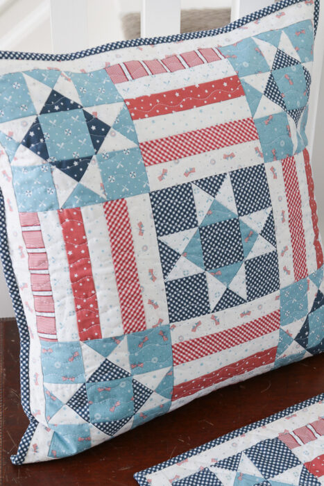 Quilted patchwork Stars and Stripes pillow tutorial by Amy Smart using Portsmouth fabric.