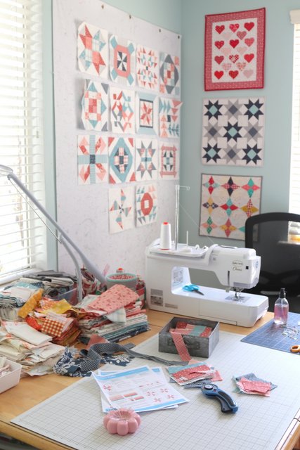 Latest projects on Amy Smart's sewing table.