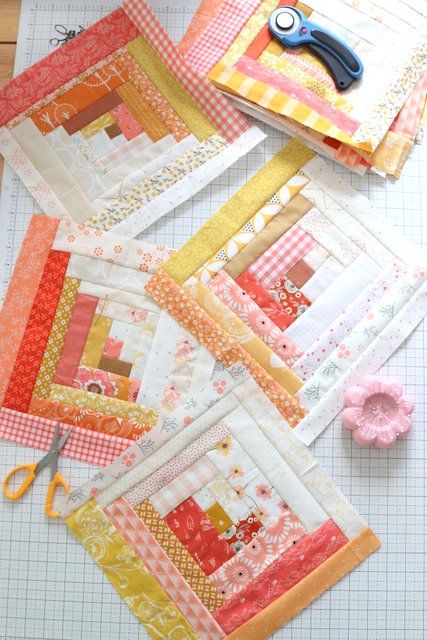 Fun with scraps - improv log cabin quilt blocks. Tutorial.
