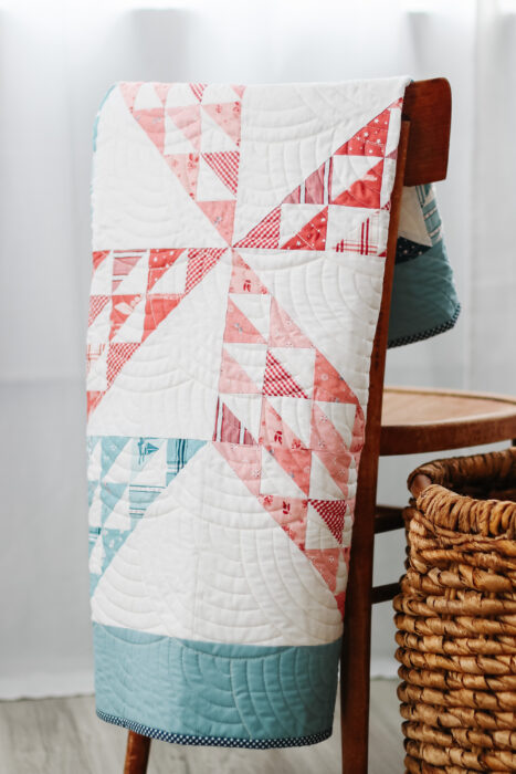 Traditional patchwork star baby quilt - Sugarhouse Star pattern by Amy Smart featuring the Portsmouth fabric collection.