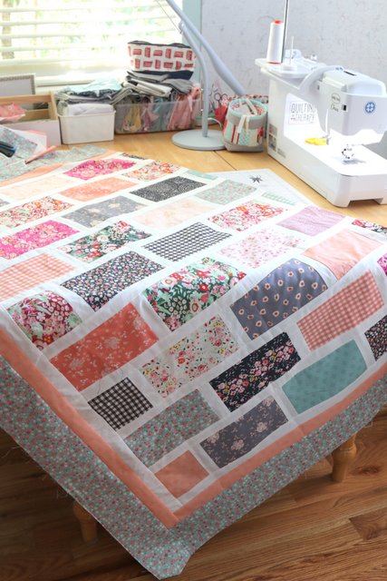 Brickyard quilt featuring In the Afterglow fabric by Minki Kim for Riley Blake