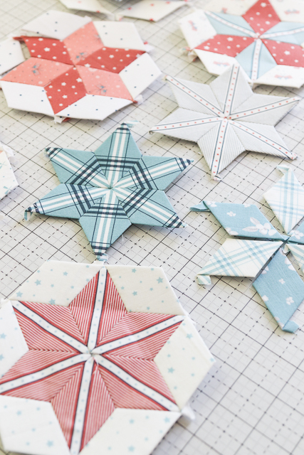 Fussy cut Portsmouth Fabric collection EPP stars