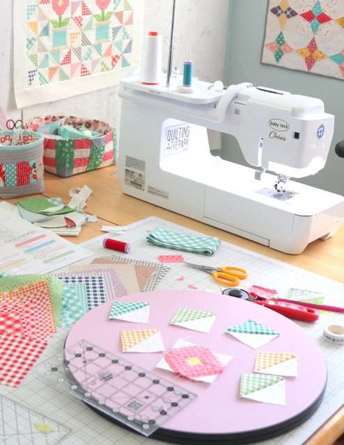 Sewing with Lori Holt Ginghams and Baby Lock Chorus sewing machine.