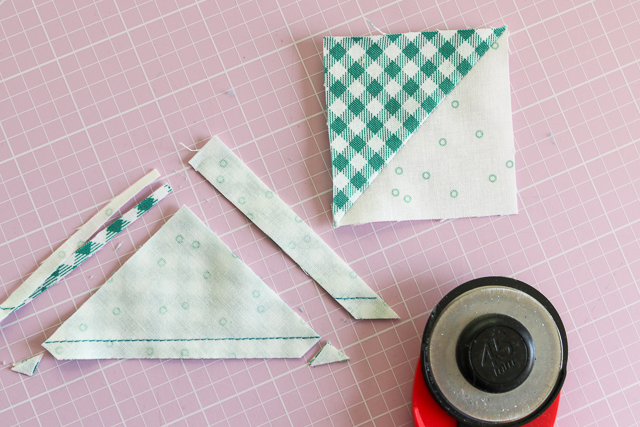 Short cut- square up perfect Half Square Triangle blocks in half the time with Quilt in a Day HST ruler