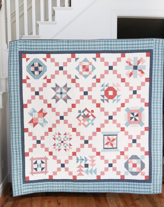 Free Sampler Quilt Tutorial featuring the Riley Blake Quilt Block Challege.