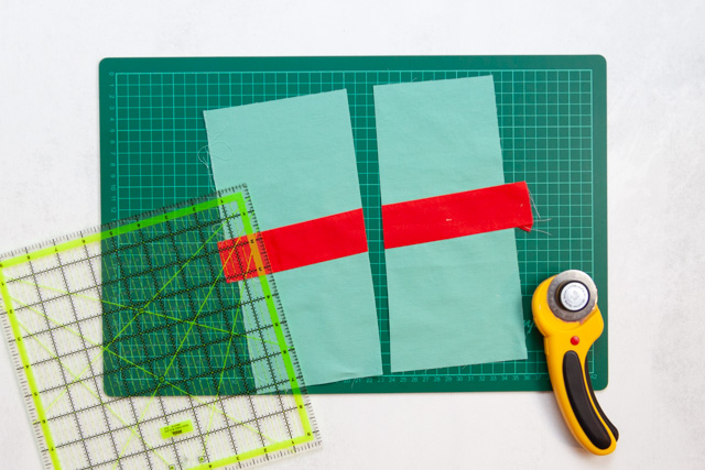 Improv-piecing gift wrap quilt block
