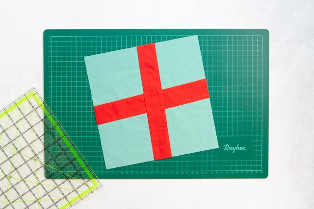 Improv-piecing gift wrap quilt block