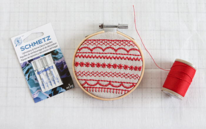 Using 30 wt thread to give a hand-stitched look to sewing machine decorative stitches. Also recommend using Upholstery Needles.
