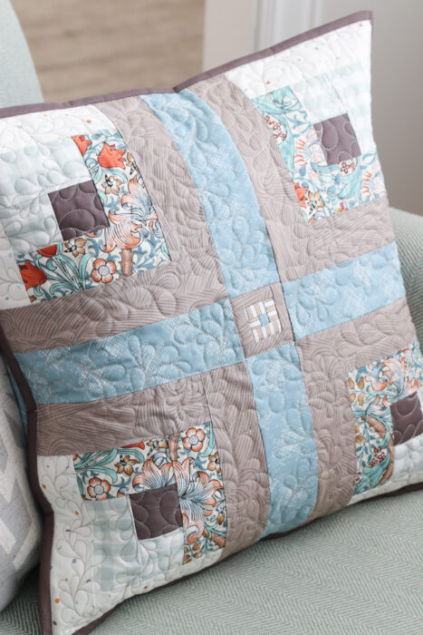Log Cabin pillow made with Perfectly Pieced January 2024 subscription box.