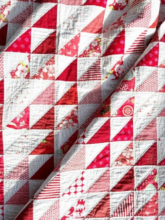 Red and White Half Square Triangle quilt made by Julia of Red Rainboots Handmade