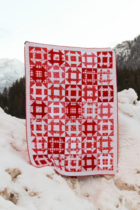 Red and white Churn Dash quilt made with Fast Churn Dash pattern by Amy Smart.