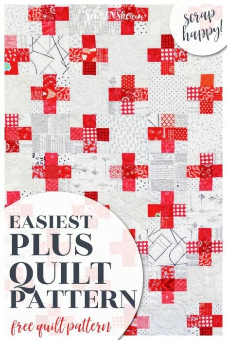 Red and White Plus quilt pattern by Caroline Fairbanks of Sew Can She