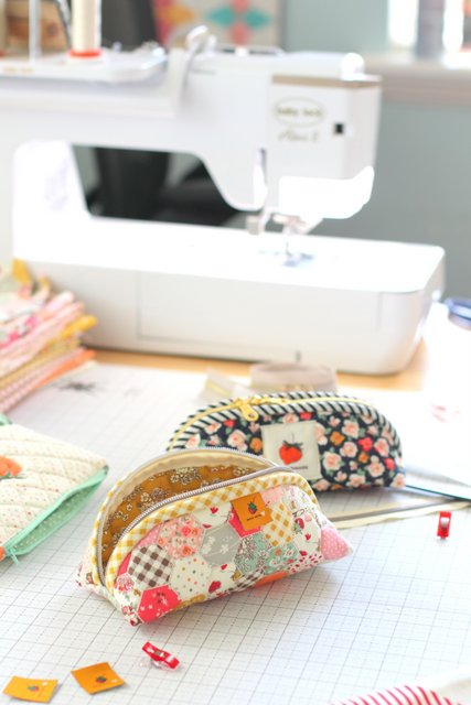 Trixie Zipper Pouch featuring Bloomberry fabric by Minki Kim