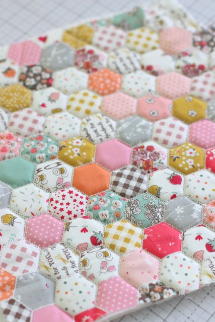 Quilted hexagon cheater print panel by Minki Kim