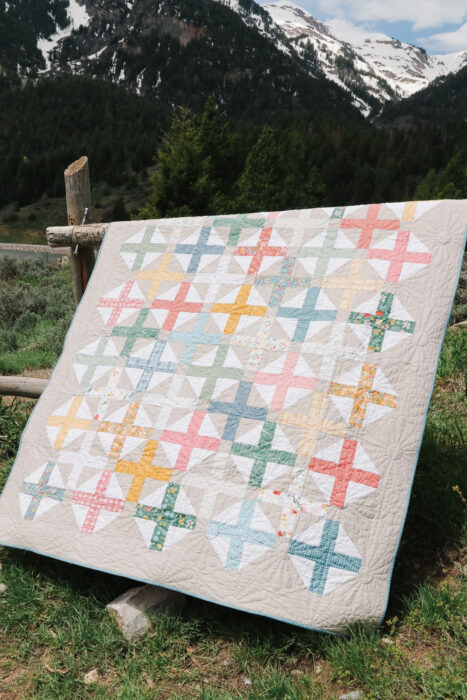 Hopscotch Quilt pattern by Amy Smart featuring the Albion fabric collection. Jelly Roll-friendly quilt pattern