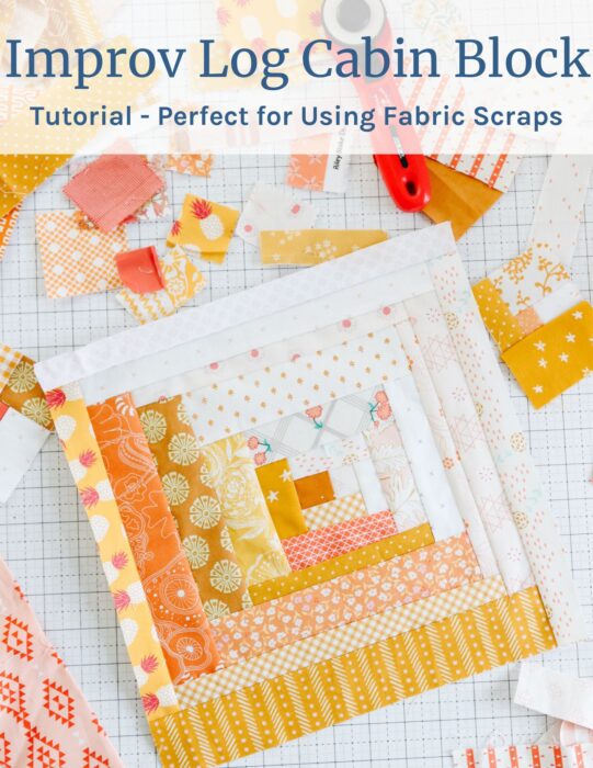 Improv Log Cabin quilt block tutorial - perfect for using up your fabric scraps!
