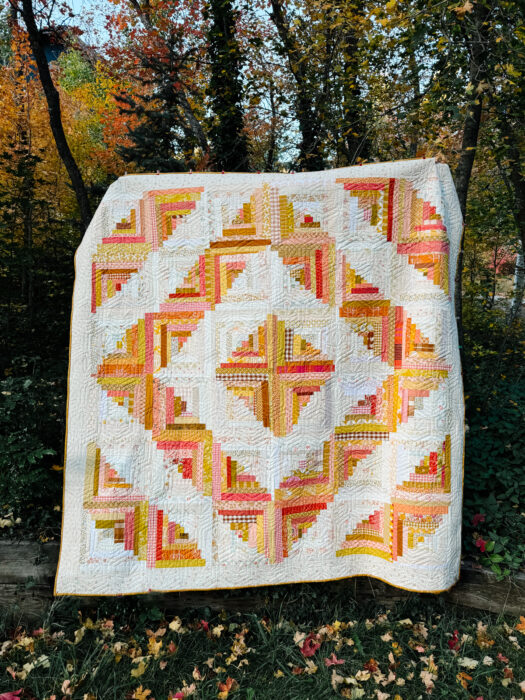 Gold and Orange Improv Log Cabin quilt made by Amy Smart of Diary of a Quilter