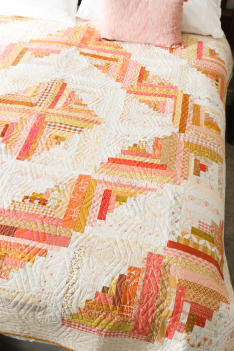 Gold and Orange Improv Log Cabin quilt made by Amy Smart of Diary of a Quilter
