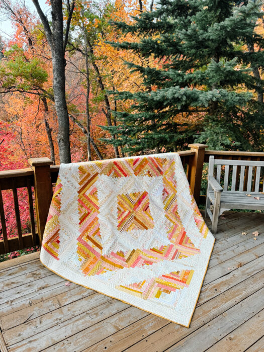 Gold and Orange Improv Log Cabin quilt made by Amy Smart of Diary of a Quilter
