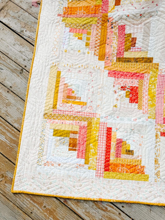 Gold and Orange Improv Log Cabin quilt made by Amy Smart of Diary of a Quilter