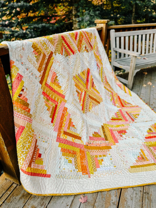 Gold and Orange Improv Log Cabin quilt made by Amy Smart of Diary of a Quilter