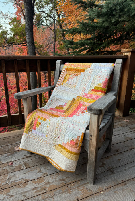 Gold and Orange Improv Log Cabin quilt made by Amy Smart of Diary of a Quilter