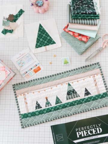 Tree Farm mini quilt made with piecing and embroidery from Perfectly Pieced