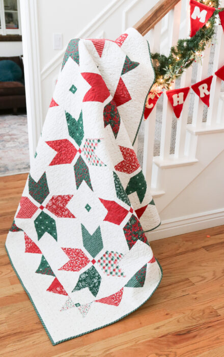 Fat Quarter Star quilt pattern by Amy Smart made with Riley Blake Christmas fabric
